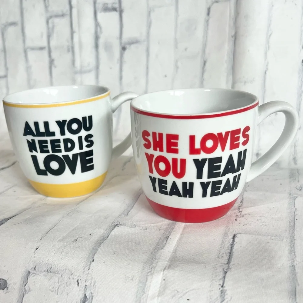 The Beatles Coffee Mugs Set of 2 Bluw Lyric All You Need Is Love Vintage Vibe